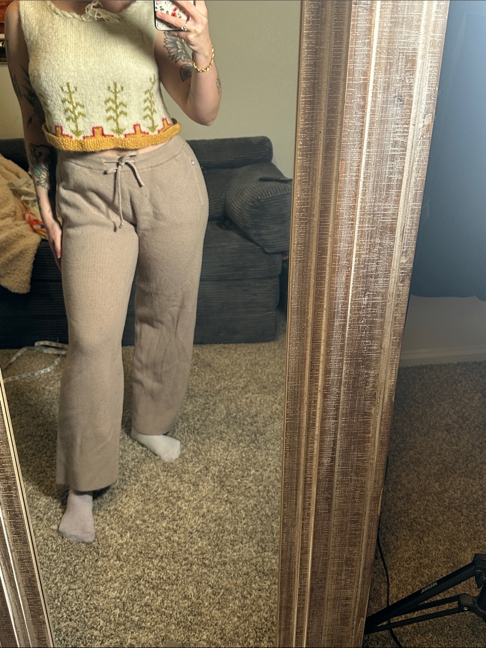 FIGS Cozy High-Waist Knit Drawstring Pants - Taupe